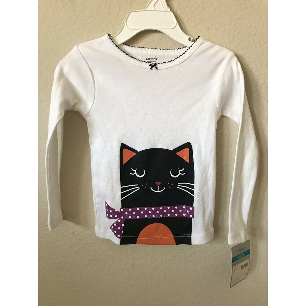 Carter's White Black Orange Cat Whiskers Sparkle Girls Long Sleeve Top Size 24M